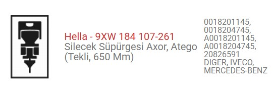 SILECEK SUPURGESI 650 MM 9 XW 184 107 261 WT-26
